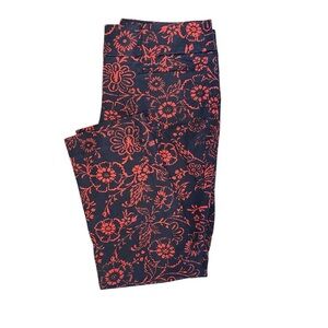 Loft Blue & Red Floral Rivera Pants - Petite 00